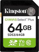 "Kingston Canvas Select Plus" SD atminties kortelė 64GB SDXC Gen3 100MB/s C10 UHS-I U1 V10 - SDS3/64GB