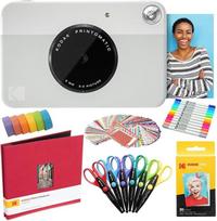 "Kodak Printomatic" momentinio fotoaparato (pilkos spalvos) meno rinkinys + cinko popierius (20 lapų) + 8x8 medžiaginis albumas + 12 žymeklių su dvigubu antgaliu + 100 sienų lipdukų + 6 dekoratyvinės žirklės + Washi juosta