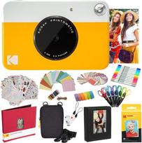 "Kodak Printomatic" momentinis fotoaparatas (geltonos spalvos) "All-In-Bundle" + "Zink" popierius (20 lapų) + prabangus dėklas + nuotraukų albumas + 7 unikalūs lipdukų rinkiniai + žymekliai + žirklės + sienų lipdukai ir daug daugiau