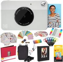 "Kodak Printomatic" momentinis fotoaparatas (pilkos spalvos) "All-In-Bundle" + "Zink" popierius (20 lapų) + prabangus dėklas + nuotraukų albumas + 7 unikalūs lipdukų rinkiniai + žymekliai + žirklės + sienų lipdukai ir daug daugiau