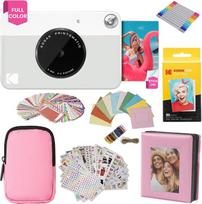 "KODAK Printomatic" spalvoto momentinio spausdinimo fotoaparato dovanų paketas + minkštas dėklas + cinko 2 x 3 colių lipnus fotopopierius (20 vnt.) + albumas + lipdukų rinkiniai + lipdukų rėmelis + pakabinamas rėmelis + žymeklis - pilkas
