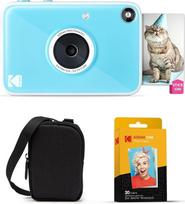 "Kodak Printomatic+" momentinio skaitmeninio fotoaparato pradinis rinkinys su dėklu ir 20 cinko fotopopierių - 10 MP RGB LED spalvotų nuotraukų - mėlynas