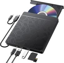 "Labtec" išorinis CD DVD diskas, skirtas nešiojamiesiems kompiuteriams su "Windows 11 10", USB 3.0 ir C tipo nešiojamasis CD DVD+/-RW ROM diskas su SD TF lizdu ir USB prievadais