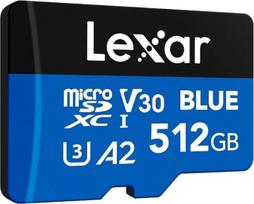 "Lexar Blue Micro SD" 512GB, iki 160MB/s skaitymo greitis, microSDXC UHS-I kortelė, 10 klasė, U3, V30, A2, "Full HD" ir 4K vaizdo įrašai, didelės spartos atminties kortelė išmaniesiems telefonams, planšetiniams kompiuteriams ir veiksmo kameroms