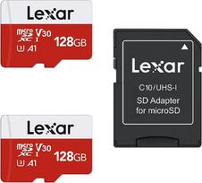 "Lexar Micro SD" atminties kortelė 128GB, 2 vnt., "Micro SD" atminties kortelė su adapteriu, iki 100MB/s skaitymo greitis, UHS-I, U3, A1, V30, C10, 4K UHD microsdxc SD kortelė fotoaparatui, išmaniajam telefonui