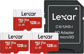 "Lexar Micro SD" atminties kortelė 128GB, 3 atminties kortelių pakuotė "Micro SD" su adapteriu, iki 100MB/s skaitymo greitis, UHS-I, U3, A1, V30, C10, 4K UHD microsdxc SD kortelė fotoaparatui, išmaniajam telefonui