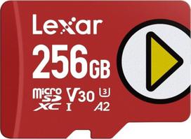 "Lexar Play Micro SD" 256GB, microSDXC UHS-I, iki 205MB/s skaitymo, 140MB/s įrašymo, 10 klasė, U3, V30, A2, 4K vaizdo įrašai, didelės spartos kortelė, skirta perjungikliams, nešiojamiesiems žaidimų įrenginiams ir išmaniesiems telefonams