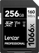 "Lexar Professional 1066x" SD kortelė 256GB, SDXC UHS-I atminties kortelė su iki 160MB/s skaitymo sparta, V30/U3/C10, skirta DSLR fotoaparatams ir HD vaizdo kameroms