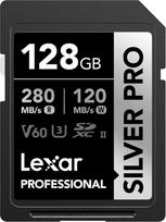 "Lexar Silver Pro" SD kortelė 128GB, UHS-II SD atminties kortelė, V60, U3, C10, iki 280MB/s skaitymo, 120MB/s įrašymo, SDXC kortelė DSLR / fotoaparatui / fotografui / vaizdo operatoriui / entuziastui (LSDSIPR128G-BNNAA)