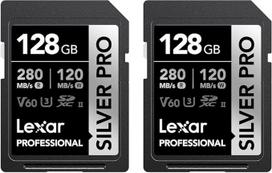 "Lexar Silver PRO" SD kortelė 2x128GB, UHS-II SD atminties kortelė, V60, U3, C10, iki 280MB/s skaitymo, 120MB/s įrašymo, SDXC kortelė DSLR / fotoaparatui / fotografui / vaizdo operatoriui / entuziastui (LSDSIPR128G-B2NAA)