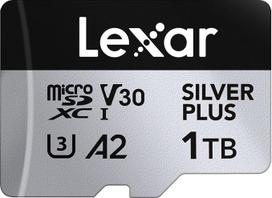 "Lexar Silver Plus Micro SD" 1 TB atminties kortelė, iki 205MB/s skaitymo greitis, 150MB/s įrašymo greitis, "Micro SD" atminties kortelė su SD adapteriu, UHS-I, A2, U3, V30, 10 klasė, 4K UHD microSDXC