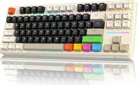 "LexonElec X Attack Shark X87" belaidė žaidimų klaviatūra, trijų režimų BT/2.4G/laidinė, keičiama karštuoju režimu, linijinis jungiklis, šoninis spausdintas PBT klavišų dangtelis, sandari konstrukcija, RGB (balta spalva)