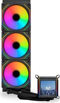 "Lian Li Galahad LCD AIO CPU aušintuvas, didelio našumo ARGB ventiliatorius, LCD ekranas, 45 laipsnių prievadai, 8 kartos "Asetek" siurblys, 280 mm, juodas