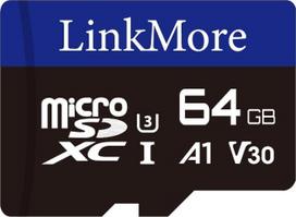 "LinkMore" 64GB "Micro SDXC" kortelė, A1, UHS-I, U3, V30, suderinama su 10 klase, skaitymo greitis iki 95MB/s, įrašymo greitis iki 45MB/s, pridedamas SD adapteris