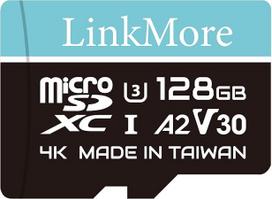 "LinkMore" Micro SDXC kortelė 128GB, XV23 Lite, A2, UHS-I, U3, V30, 10 klasė, skaitymo greitis iki 100MB/s, įrašymo greitis iki 85MB/s, pridedamas SD adapteris