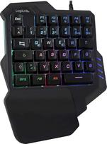 "LogiLink" apšviesta žaidimų klaviatūra vienai rankai su ergonomiška atrama delnams, dideliais šviesos efektais ir programuojamais klavišais, skirta "Windows", "Linux" ir "Mac", juoda, ID0181