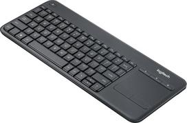 "Logitech K400 Wireless Plus TV" klaviatūra su jutikliniu kilimėliu, 2,4 GHz ryšys per USB "Unifying" imtuvą, programuojami daugialypės terpės klavišai, "Windows" / "Android" / "ChromeOS", prancūziškas AZERTY išdėstymas, juoda