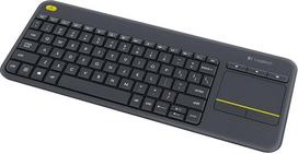 "Logitech K400 Wireless Plus TV" klaviatūra su jutikliniu kilimėliu, 2,4 GHz ryšys per USB "Unifying" imtuvą, programuojami daugialypės terpės klavišai, "Windows" / "Android" / "ChromeOS", skandinaviškas QWERTY išdėstymas, juoda