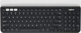 "Logitech K780" belaidė klaviatūra, "Bluetooth" ir 2,4 GHz ryšys, integruotas kelių įrenginių ir "Easy-Switch" funkcijos laikiklis, PC / Mac / planšetinis kompiuteris / išmanusis telefonas, šveicariškas QWERTY išdėstymas - tamsiai pilka / balta