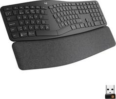 "Logitech K860 ERGO" - belaidė ergonomiška klaviatūra su padalytu klavišų išdėstymu, riešo atrama ir natūraliam rašymui skirta "Windows" / "Mac", "Bluetooth", USB imtuvas, FR AZERTY išdėstymas, grafito spalvos