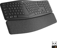 "Logitech K860 ERGO" -Bezlaidė ergonomiška klaviatūra su padalytu klavišų išdėstymu, riešo atrama ir -stütze natūraliam rašymui "Windows" / "Mac", "Bluetooth", USB imtuvas, ESP QWERTY išdėstymas, grafito spalvos