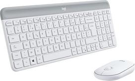 "Logitech MK470 Combo Slim" belaidės klaviatūros ir pelės rinkinys, 2,4 GHz ryšys per nano USB imtuvą, 10 m atstumas, 18 mėn. baterijos veikimo laikas, kompiuteris / nešiojamasis kompiuteris, prancūziškas AZERTY išdėstymas - balta / balta