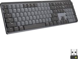 "Logitech MX" mechaninė belaidė apšviesta klaviatūra, taktiliniai tylūs klavišai, foninis apšvietimas, "Bluetooth", USB-C, "MacOS", "Windows", "Linux", "iOS", "Android", metalinė, angliška QWERTY - pilka