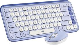 "Logitech POP ICON" kombinuotosios "Bluetooth" klaviatūros ir pelės rinkinys, patogus rašymas, programuojami mygtukai, tylūs paspaudimai, lengvas perjungimas iki 3 įrenginių - violetinės spalvos