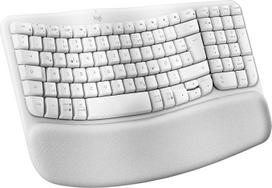 "Logitech Wave Keys" belaidė ergonomiška klaviatūra, paminkštinta riešo atrama, natūralus rašymas, lengvas perjungimas, "Bluetooth", "Logi Bolt", įvairios OS, "Windows/Mac", vokiškas QWERTZ išdėstymas, balta