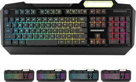 "Lumsburry" RGB LED foninio apšvietimo žaidimų klaviatūra su apsauga nuo vaiduoklių, šviesos klavišų multimedijos valdymu, USB laidinė vandeniui atspari metalinė klaviatūra, skirta kompiuteriniams žaidimams biure (Cool Black)