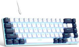 "MageGee MK-Box" nešiojamoji 60 % mechaninė žaidimų klaviatūra su LED apšvietimu Kompaktiška mini klaviatūra su 68 klavišais PC Mac - balta/mėlyna