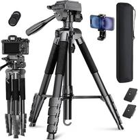"Lusweimi" 187 cm fotoaparato trikojis, aliumininis kelioninis trikojis su 360° panoramine kintama galvute ir 2 QR plokštelėmis, skirtas "Sony/Nikon/Canon", telefono trikojis su mobiliojo telefono laikikliu / nuotolinio valdymo pulteliu, skirtas "Tiktok"/