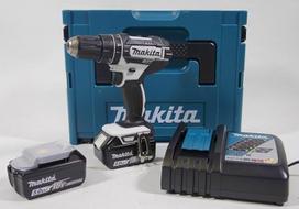 "Makita" DHP482RTWJ gręžtuvas + 2 ličio jonų 18V 5Ah akumuliatoriai + "Makpac" dėžutė