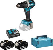 "Makita" DHP484RTJ akumuliatorinis smūginis veržliaraktis 18 V/5,0 Ah, 2 akumuliatoriai, įkroviklis MAKPAC, 450 W, 18 V, mėlynas, sidabrinis