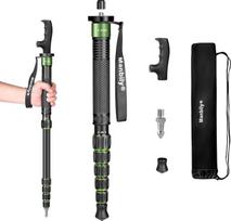 "Manbily Monopod" fotoaparatas 168 cm žygių lazdos Aliuminio kelionių monopodas Nešiojamas kompaktiškas lengvas su vaikščiojimo lazdos rankena Nešiojimo krepšys 7 kg apkrovos talpa DSLR fotoaparatui Vaizdo kamera (A-555L) Žalia