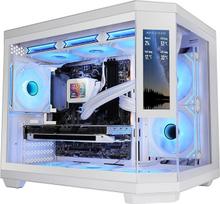 "Mars Gaming MC-3TCORELCDM Micro-ATX" žaidimų korpusas, pritaikomas 7,2 colių IPS ekranas, trigubas grūdintas stiklas, dviejų kamerų struktūra, iki 360 mm aušinimo skysčiu palaikymas, baltos spalvos