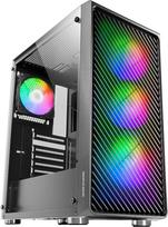 "Mars Gaming MC-F ATX Gaming Mid-Tower", juoda, visiškai dengtas stiklo langas, metalinis tinklelis priekyje, 4 x 120 mm ARGB ventiliatoriai