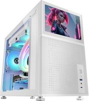 "Mars Gaming MC-LCD", kompaktiškas mikro-ATX kompiuterio korpusas, 8 colių IPS LCD ekranas, šoninis viršutinis ir priekinis tinklelis, šoninis langas iš grūdinto stiklo, mini bokšto žaidimų modulinės plokštės dizainas, baltos spalvos