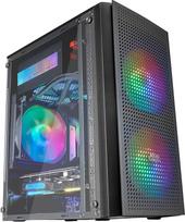 "Mars Gaming MC300 microATX" kompiuterio korpusas, juodas, grūdintas stiklas, tinklelis priekyje, 3 x FRGB ventiliatoriai