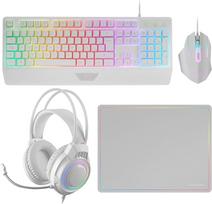 "Mars Gaming MCP124PRO", ispaniškas, žaidimų rinkinys "4-in-1", RGB H-Mech klaviatūra su riešo atrama, RGB pelė 3200DPI HUANO jungikliu, FRGB ausinės, nanotekstilės pelės kilimėlis 36 x 26 cm, daugiaplatformis, baltas