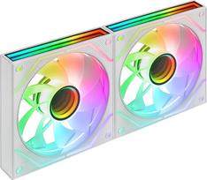 "Mars Gaming MF-3DPROX2R", 2x 120 mm ventiliatoriaus komplektas, apverstos ventiliatoriaus mentės, ARGB Triple Infinity Mirror 360° apšvietimas, PWM valdymas, FDB guolis, kompiuterio ventiliatorius, visiškai suderinamas su ARGB, baltos spalvos