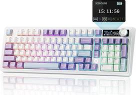 "MechLands AJAZZ AK980" 98 % mechaninė, BT5.0/USB-C/2,4 GHz belaidė žaidimų klaviatūra, keičiama karštuoju būdu, su 1,14 colio TFT ekranu, 10000 mAh baterija, mygtukais, RGB, skirta Win/Mac, QWERTY (balta)