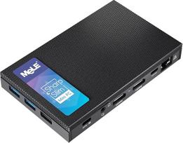 "MeLE Quieter 4C Fanless Mini PC N100", 3,4 GHz, mažas nešiojamasis kompiuteris, LPDDR4X, "Win11", HDMI 4K, "Wi-Fi 5", BT 5.1, USB 3.2 x 2, USB 2.0 x 1, C tipo x 1, VESA laikiklis (16GB / 512GB)