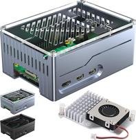 "Miuzei" korpusas Raspberry Pi 5 palaiko SSD PCIe M.2 NVMe kepurę Key-M Shield Top X1001 / X1000 / X1003 / N04 / N05 Metalinis korpusas Raspberry Pi 5 4GB/8GB su oficialiu aktyviuoju aušintuvu ir ventiliatoriumi Blue