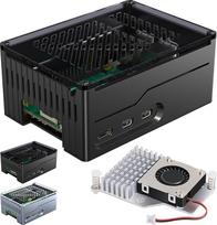 "Miuzei" metalinis akrilas + dėklas Raspberry Pi 5 palaikymas PCIe M.2 NVMe kepurė SSD viršutinis montavimas X1001 / X1003 / X1000 Visos SSD išplėtimo plokštės viršuje, dėklas Raspberry Pi 5 8GB 4GB aktyvus aušintuvas Juoda
