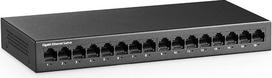 "MokerLink" 16 prievadų "Gigabit Ethernet" komutatorius, be ventiliatoriaus, metalinis, montuojamas į stovą, nevaldomas "Plug and Play" tinklo komutatorius