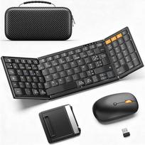 "MoKo" sulankstomas belaidės klaviatūros ir pelės rinkinys, AZERTY nešiojamoji "Bluetooth" klaviatūra su skaitmenine klaviatūra, 2,4 GHz + dviguba BT 5.0, USB-C įkraunama nešiojamoji klaviatūra, skirta planšetiniams kompiuteriams / išmaniesiems telefonams