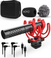 "Movo X1-Mini Video Shotgun" mikrofonas fotoaparatui Superkardioidinis 3,5 mm/USB-C analoginis/skaitmeninis fotoaparato mikrofonas DSLR, "iPhone" ir "Android" išmaniesiems telefonams, kompiuteriams - suderinamas su "Canon EOS", "Nikon", "Sony