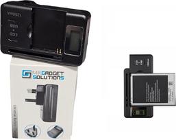 "Mr. Gadget's Solutions" universalus telefono fotoaparato baterijos išorinis įkroviklis su USB prievadu 2,5 V stalinis įkroviklis, juodas