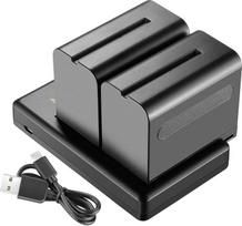 "Neewer" 2 pakuotės 6600 mAh ličio jonų pakaitinė baterija su USB įkrovikliu, skirta "Sony NP-F550" 570 750 750 770 970 960 975, "Sony Handycams", NW CN160 CN-216 LED šviesa, NW 759 74K 760 Feelworld, 759 74K 760 lauko monitorius